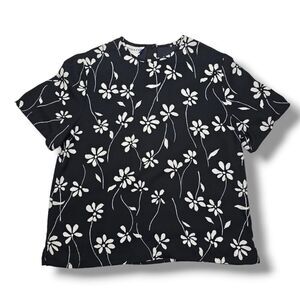 Pendelton Floral Black and White Short Sleeve Blouse Women's Size 14‎